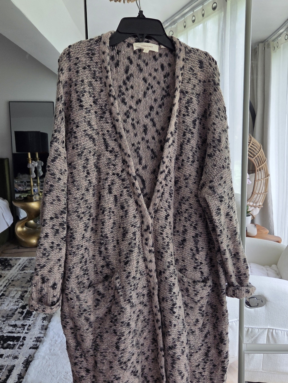 Women’s Taupe and Black Patterned Knit Cardigan Sweater - Inhabit